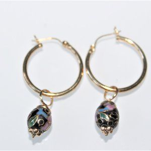 14K YELLOW GOLD MULTICOLORED ENAMEL HOOP EARRINGS
